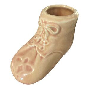 Vintage Ceramic Baby Boot Planter Pink Nursery Vase Mini Shoe Planter